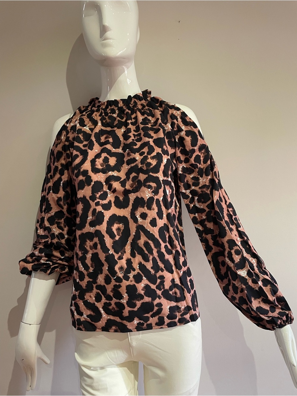 Womens Pink and Black Leopard Print Halter Neck Blouse
